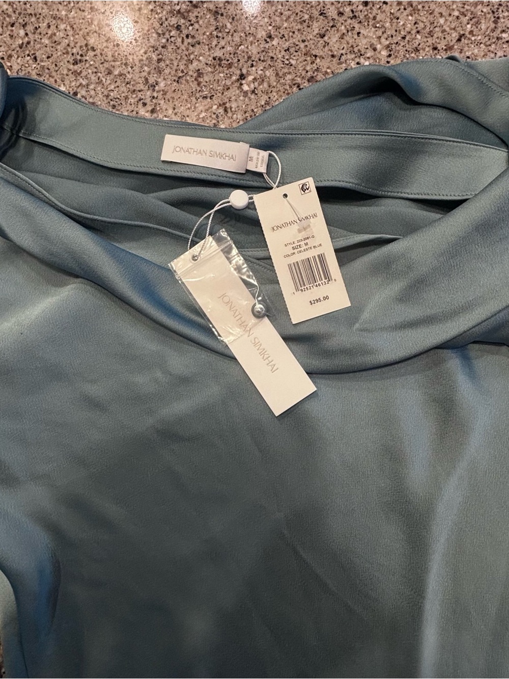 Jonathan Simkhai Silk-Like Draped Top in Dusty Teal Size medium Brand new